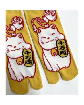 Chaussettes-Tabis-Coton--chat-japonais-maneki-neko-détail