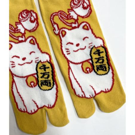 Chaussettes-Tabis-Coton--chat-japonais-maneki-neko-détail