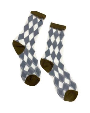 Chaussettes losanges argyle tendance gris bleu
