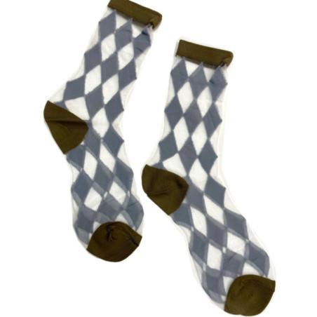 Chaussettes losanges argyle tendance gris bleu