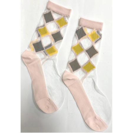 Chaussettes Arlequin Losanges Ludiques Tendance vert rose