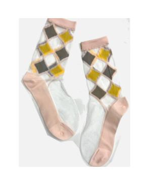 Chaussettes crystal Arlequin rose Vert