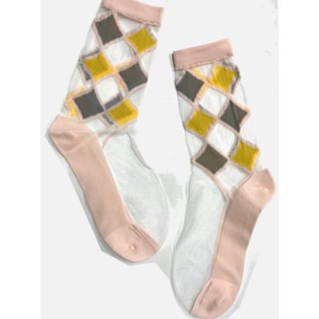 Chaussettes crystal Arlequin rose Vert