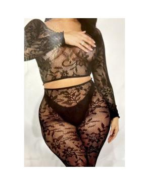 Ensemble-top-collant-sans-pieds-FINE-dentelle-fleurie-pochette