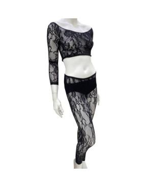 Ensemble-top-collant-sans-pieds-FINE-dentelle-fleurie