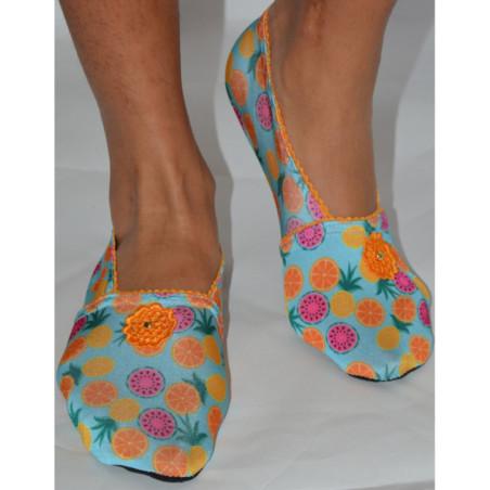 chaussons-tissu-imprimé-de-voyage-ixli-les-petits-caprices-Fruity-jaune-face