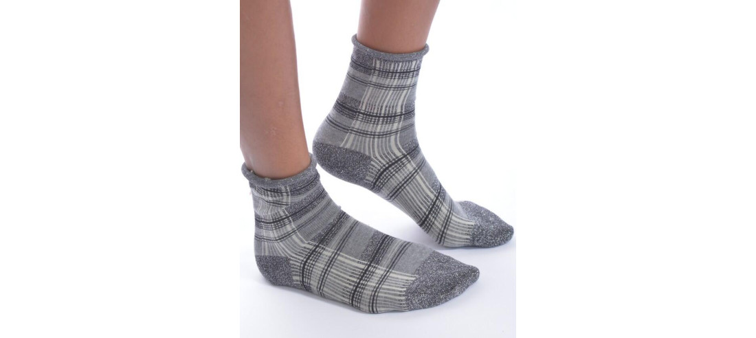Chaussettes bords roulés lurex Prince de Galles