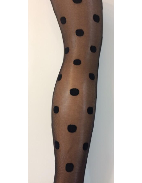 Collant-tendance-gros-pois-Omero-transparent-pois-noirs-détail