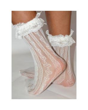 Chaussettes Caprices rayures et cœurs verticaux  à revers Dentelle