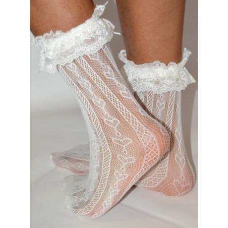 Chaussettes Caprices rayures et cœurs verticaux  à revers Dentelle