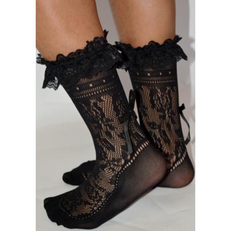 Chaussettes Caprices dentelle et rubans revers Dentelle