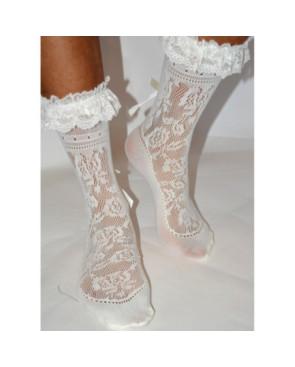 Chaussettes Caprices dentelle et rubans revers Dentelle