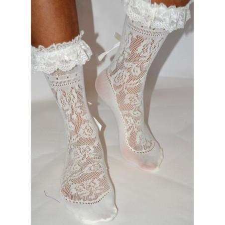 Chaussettes Caprices dentelle et rubans revers Dentelle