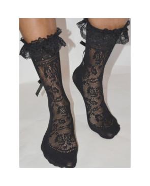 Chaussettes Caprices dentelle et rubans revers Dentelle