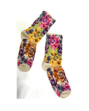  Chaussettes-Precieuses-Pierre-Mantoux-bouquet-fleuris-abstraits-rose-orange-plat