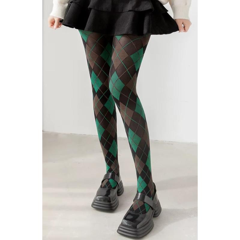 Collant Opaque Losanges Argyle Noir Vert