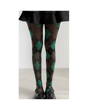 Collant Opaque Losanges Argyle Noir Vert