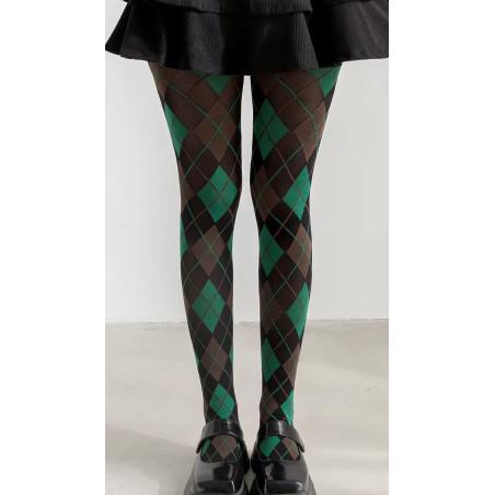 Collant Opaque Losanges Argyle Noir Vert
