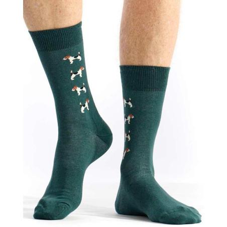 Chaussettes-Coton-pom-de-pin-Fox-terrier-homme-vert
