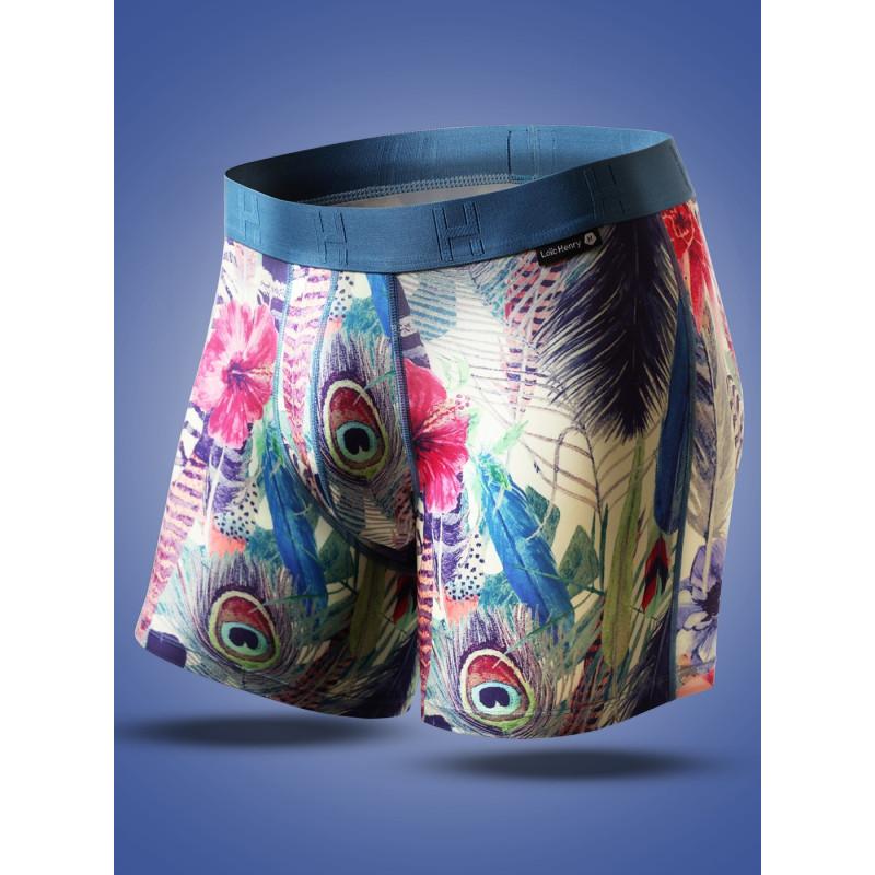 Boxer Long Loic Henry Microfibre Imprimé Plumes