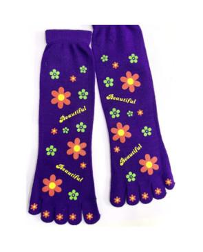 chaussettes-coton-5-doigts-Happyflowers-violette