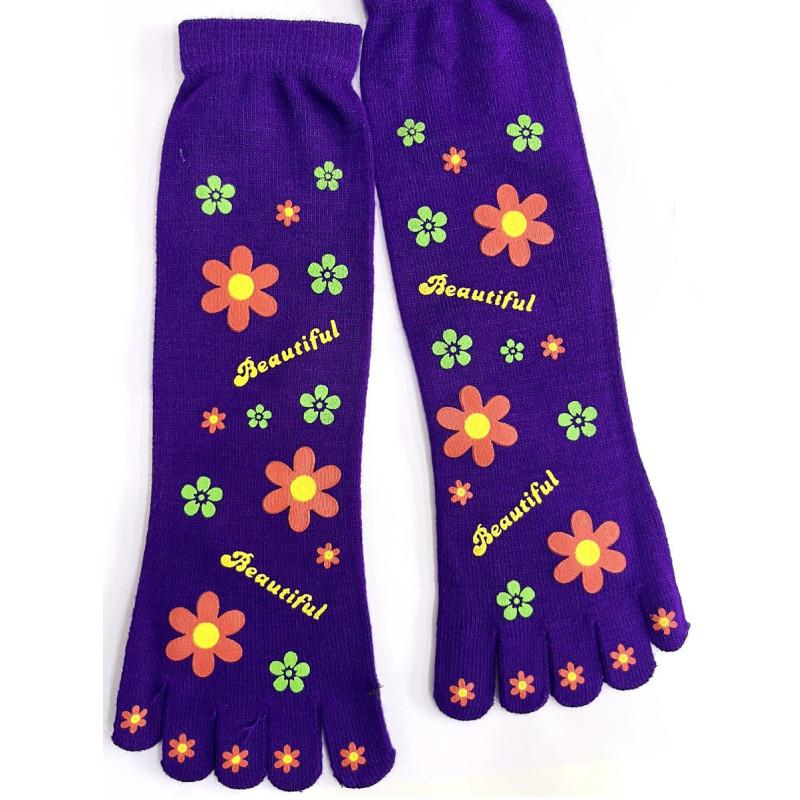 Chaussettes 5 doigts Happy Fleurs Indigo