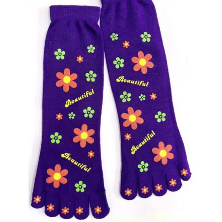 chaussettes-coton-5-doigts-Happyflowers-violette