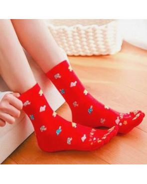 chaussettes-coton-5-doigts-Champignons-happy-rouge-porté