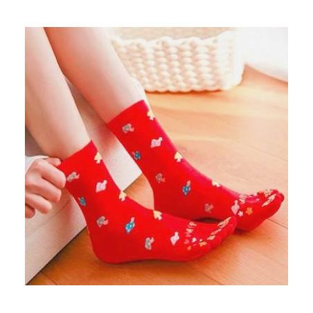 chaussettes-coton-5-doigts-Champignons-happy-rouge-porté
