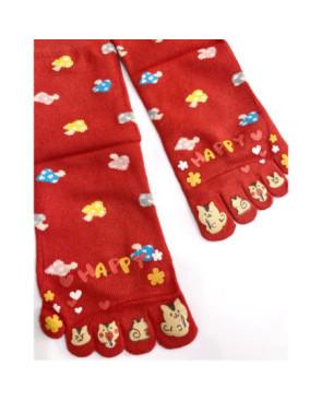  chaussettes-coton-5-doigts-Champignons-happy-rouge-détail