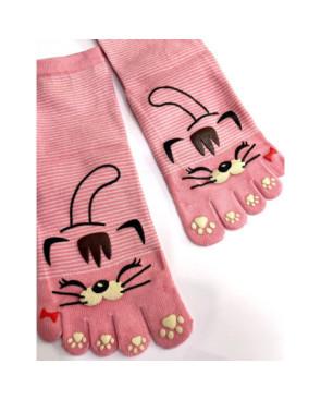chaussettes-coton-5-doigts-chats-moustaches-rose