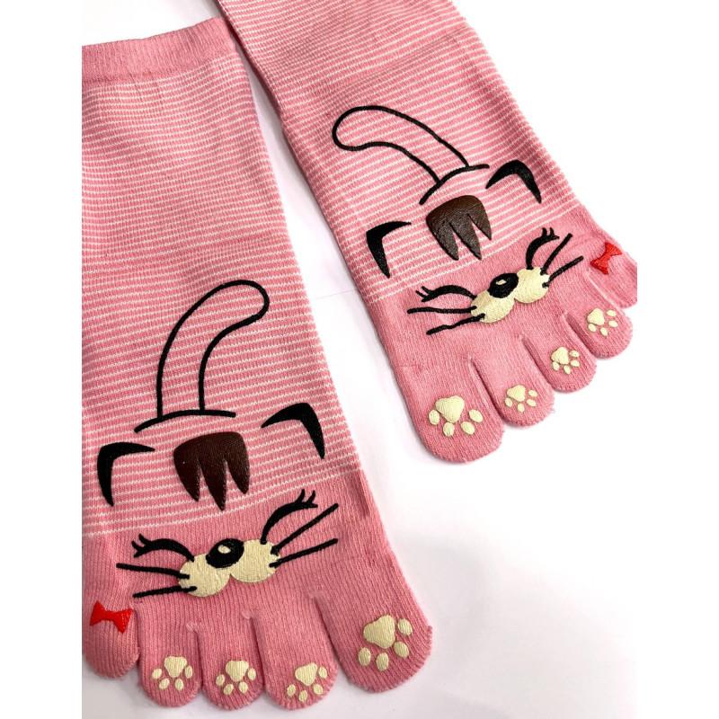 Chaussettes 5 Doigts Chats Moustaches Rose