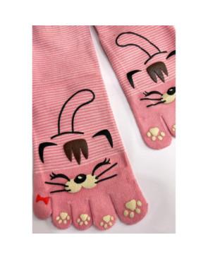 Chaussettes 5 Doigts Chats Moustaches Rose