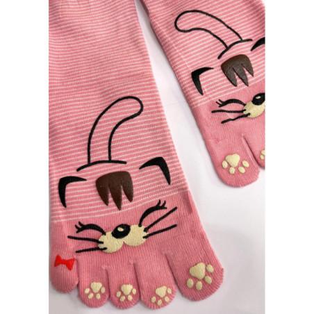 Chaussettes 5 Doigts Chats Moustaches Rose