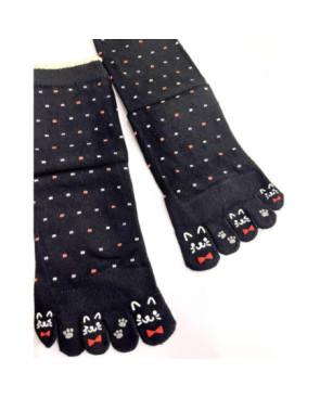 chaussettes-coton-5-doigts-plumetis-noir-chats-orteils