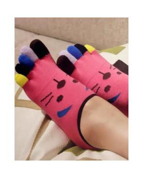 Socquettes-invisibles-coton-5-doigts-chats-roses