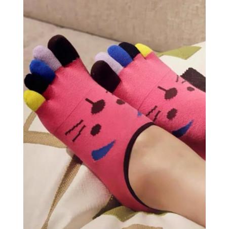Socquettes-invisibles-coton-5-doigts-chats-roses