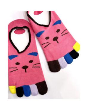  Socquettes-invisibles-coton-5-doigts-chats-roses-détail