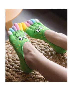 Socquettes-invisibles-coton-5-doigts-Plumetis-Yeux-et-sourire-verte
