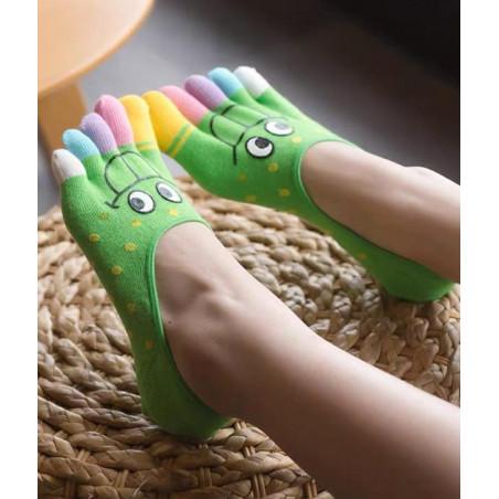 Socquettes-invisibles-coton-5-doigts-Plumetis-Yeux-et-sourire-verte