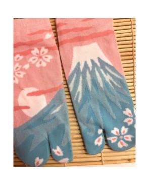 Chaussettes-tabis-coton-Mont-fuji-fleuris-couchant-rosé