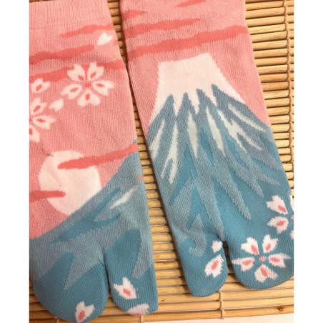 Chaussettes-tabis-coton-Mont-fuji-fleuris-couchant-rosé