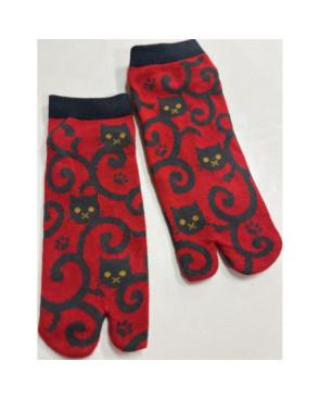 Chaussettes-tabis-coton-rouge-veloute-emoji-Chaton