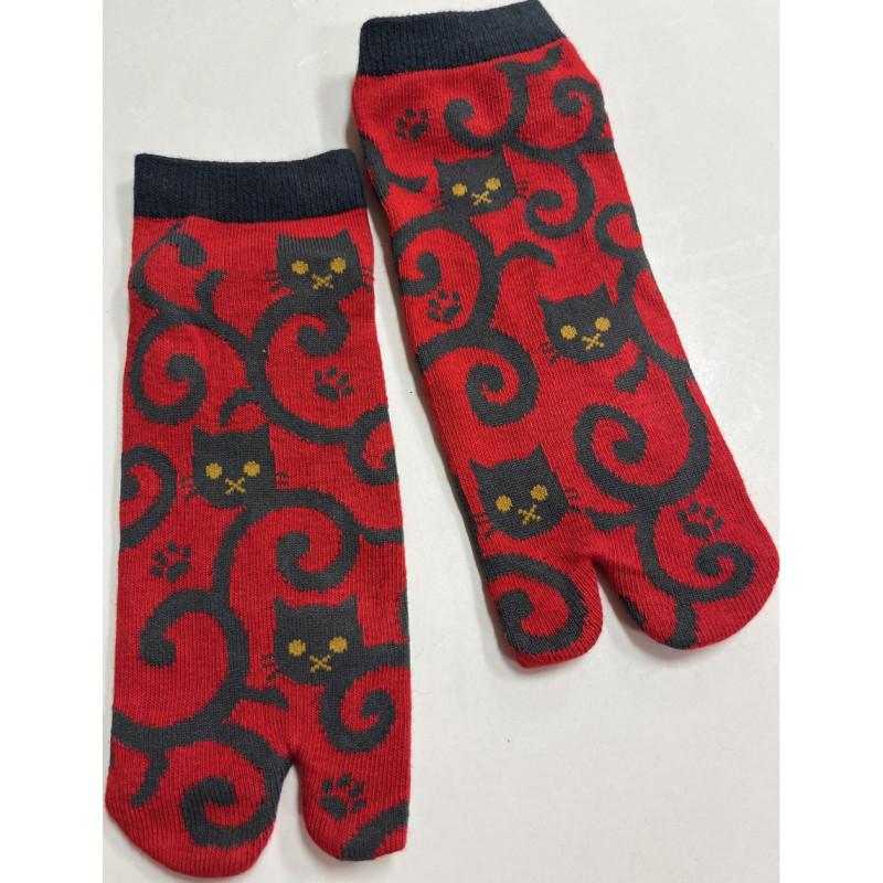 Chaussettes Japonaises Tabis Chatons veloute rouge