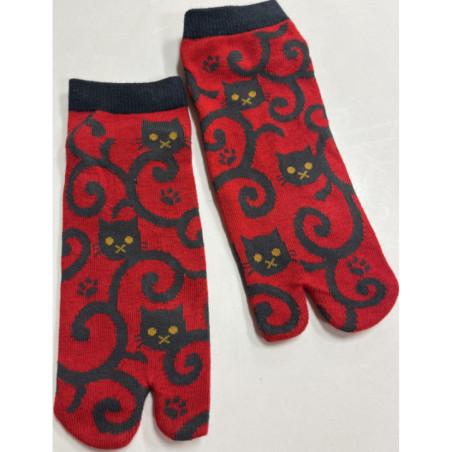 Chaussettes-tabis-coton-rouge-veloute-emoji-Chaton