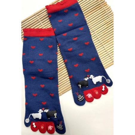 chaussettes-coton-5-doigts-mouton-amoureux-bleu