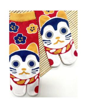 chaussettes-coton-tabis-chats-mangas-rouge
