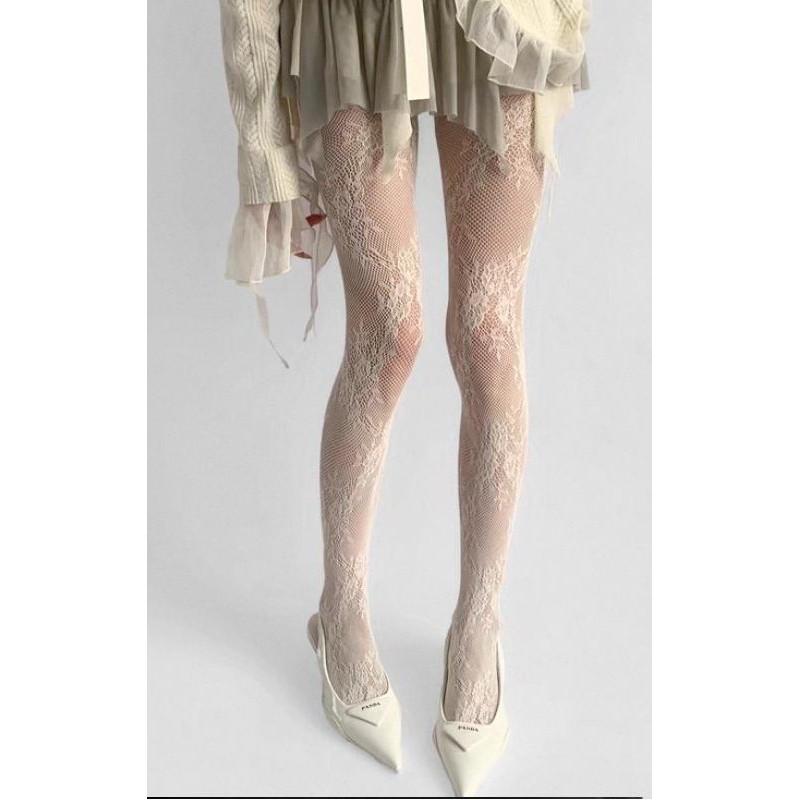 Collants-Les-petits-caprices-Dentelle-Roses-guirlandes-chics-ivoire-