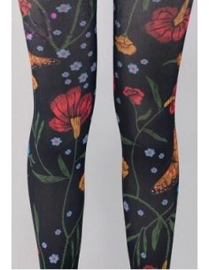 Collant noir en Fleurs imprimées