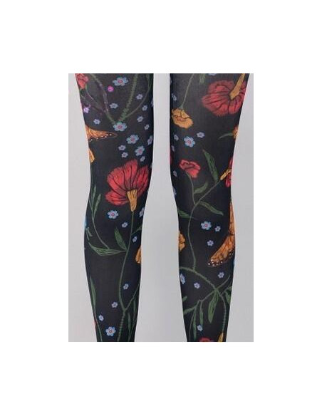 Collant noir en Fleurs imprimées